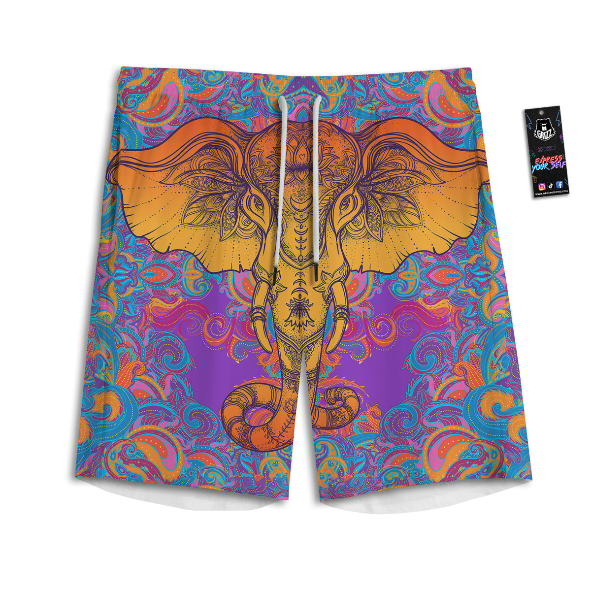 Elephant Spiritual Colorful Print Men's Athletic Shorts