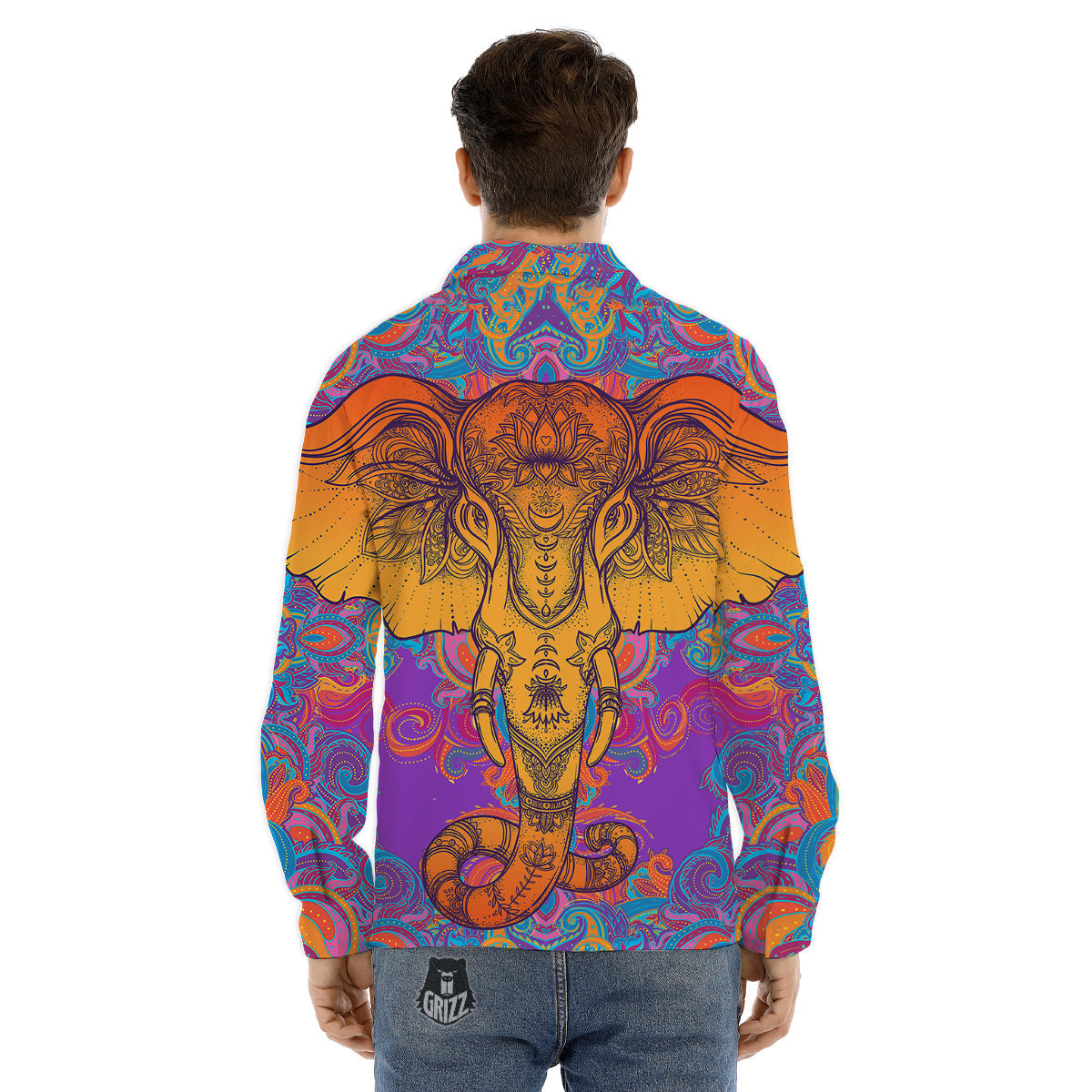 Elephant Spiritual Colorful Print Men's Dress Shirts-grizzshop