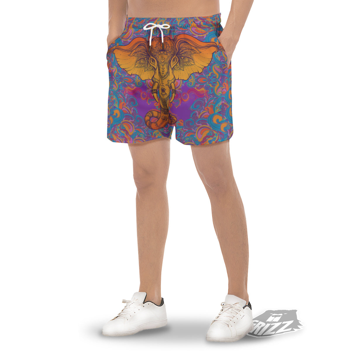 Elephant Spiritual Colorful Print Men's Gym Shorts-grizzshop