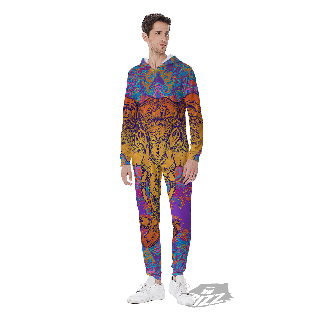 Elephant Spiritual Colorful Print Men's Jumpsuit-grizzshop
