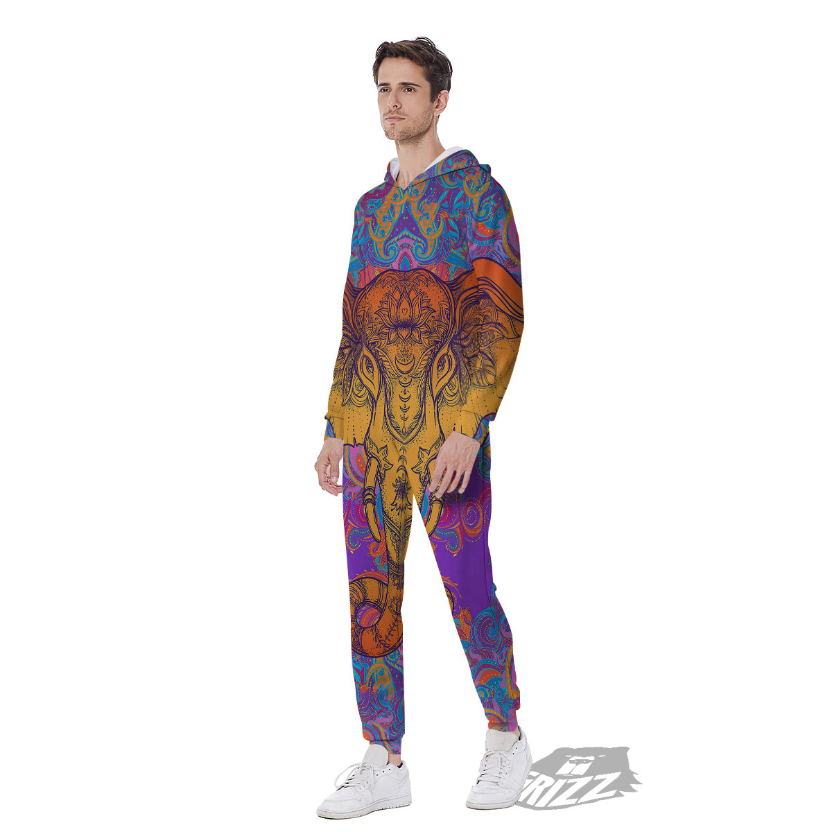 Elephant Spiritual Colorful Print Men's Jumpsuit-grizzshop