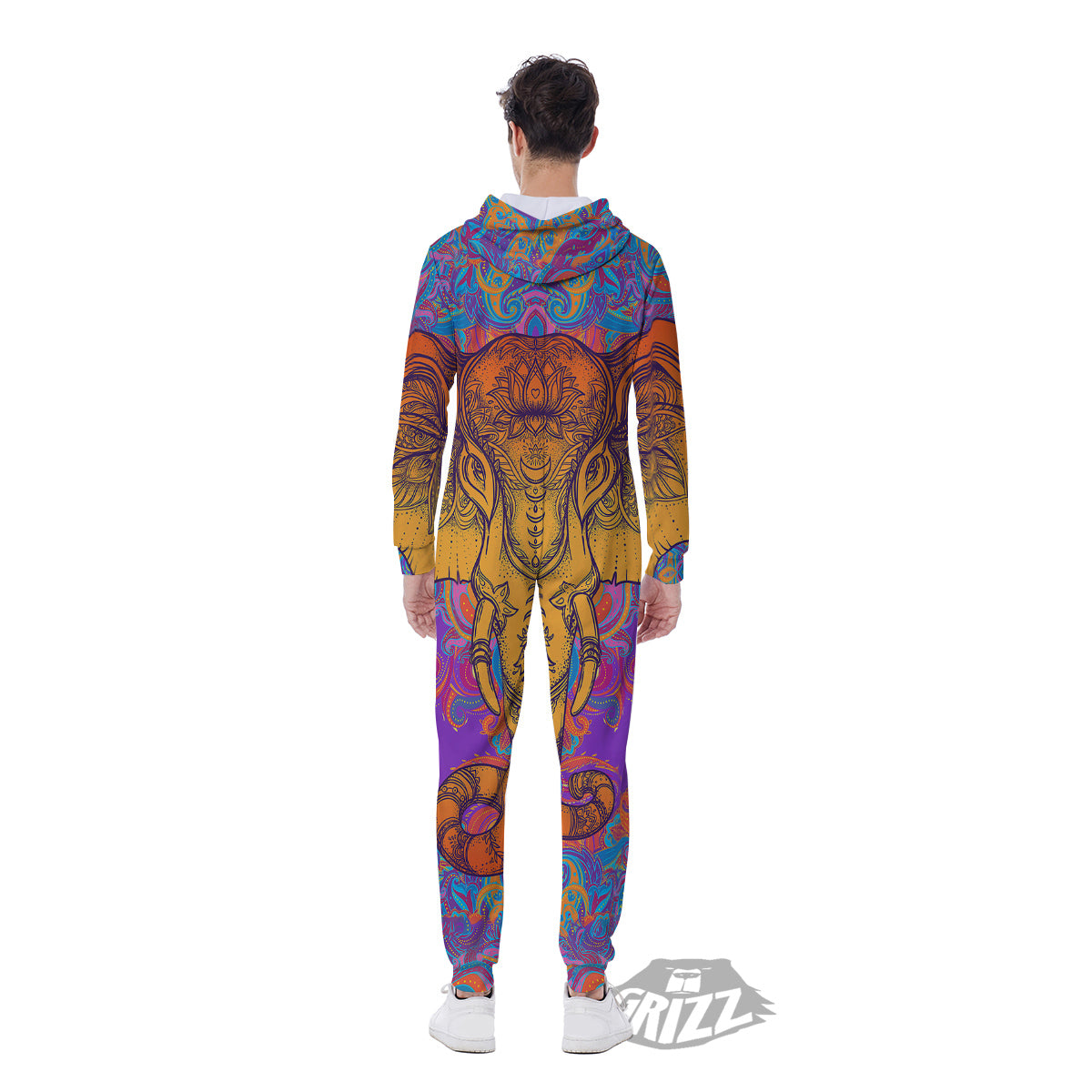Elephant Spiritual Colorful Print Men's Jumpsuit-grizzshop