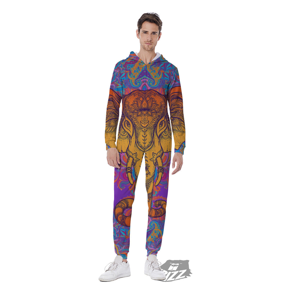 Elephant Spiritual Colorful Print Men's Jumpsuit-grizzshop