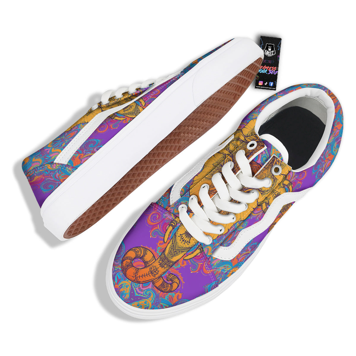 Elephant Spiritual Colorful Print Skate Shoes-grizzshop