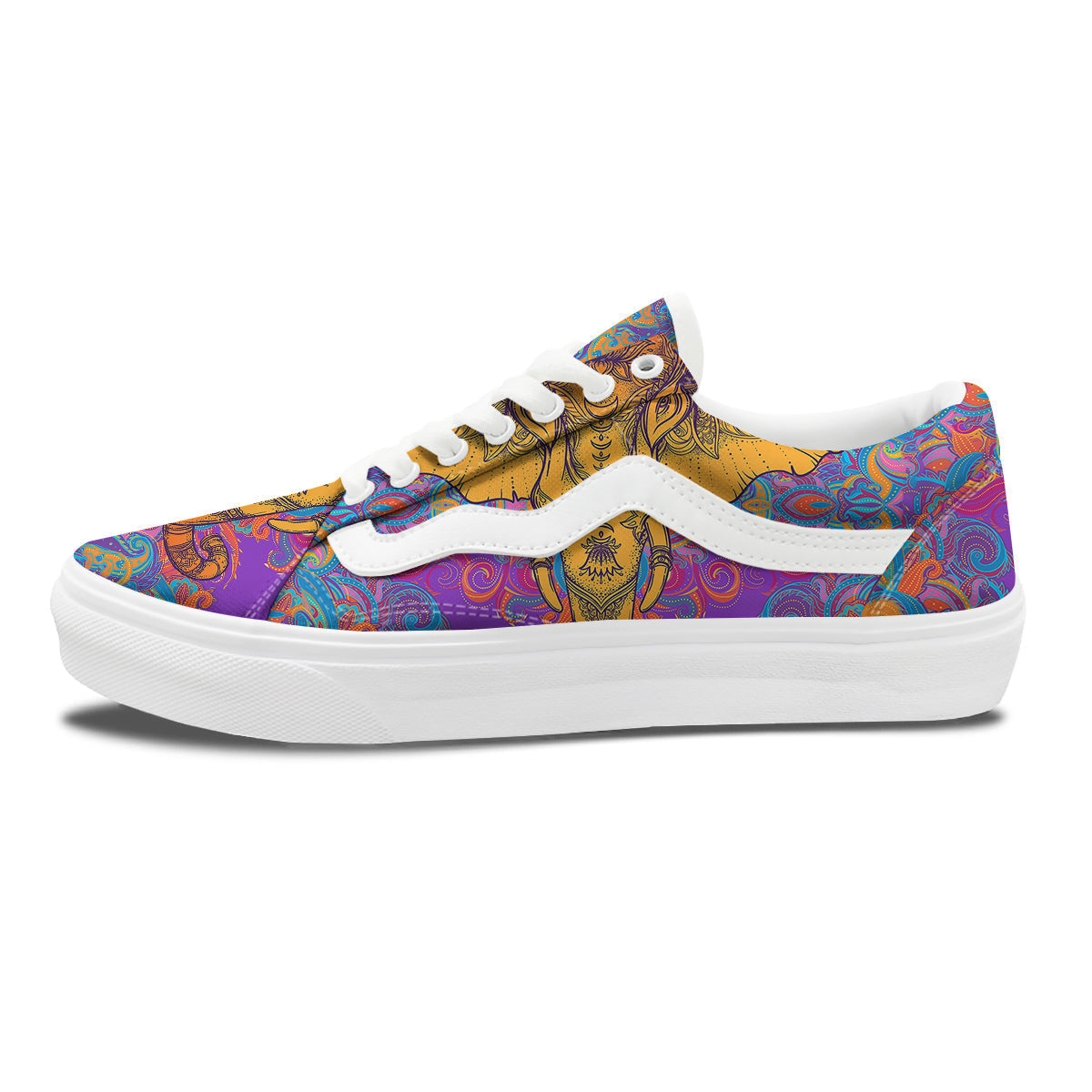 Elephant Spiritual Colorful Print Skate Shoes-grizzshop