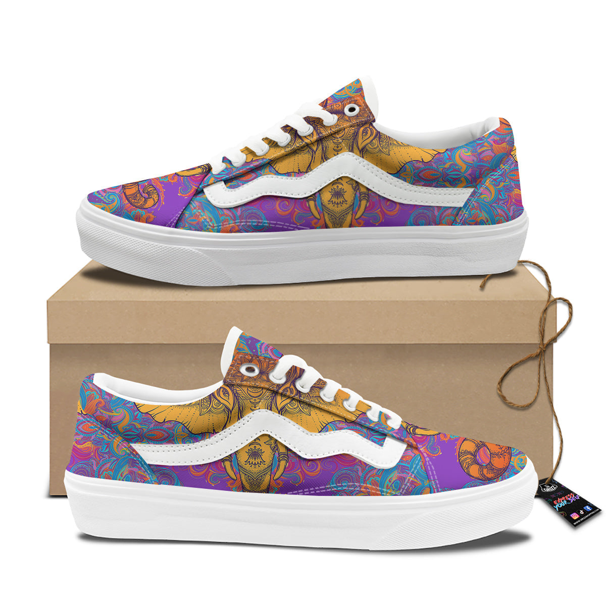 Elephant Spiritual Colorful Print Skate Shoes-grizzshop