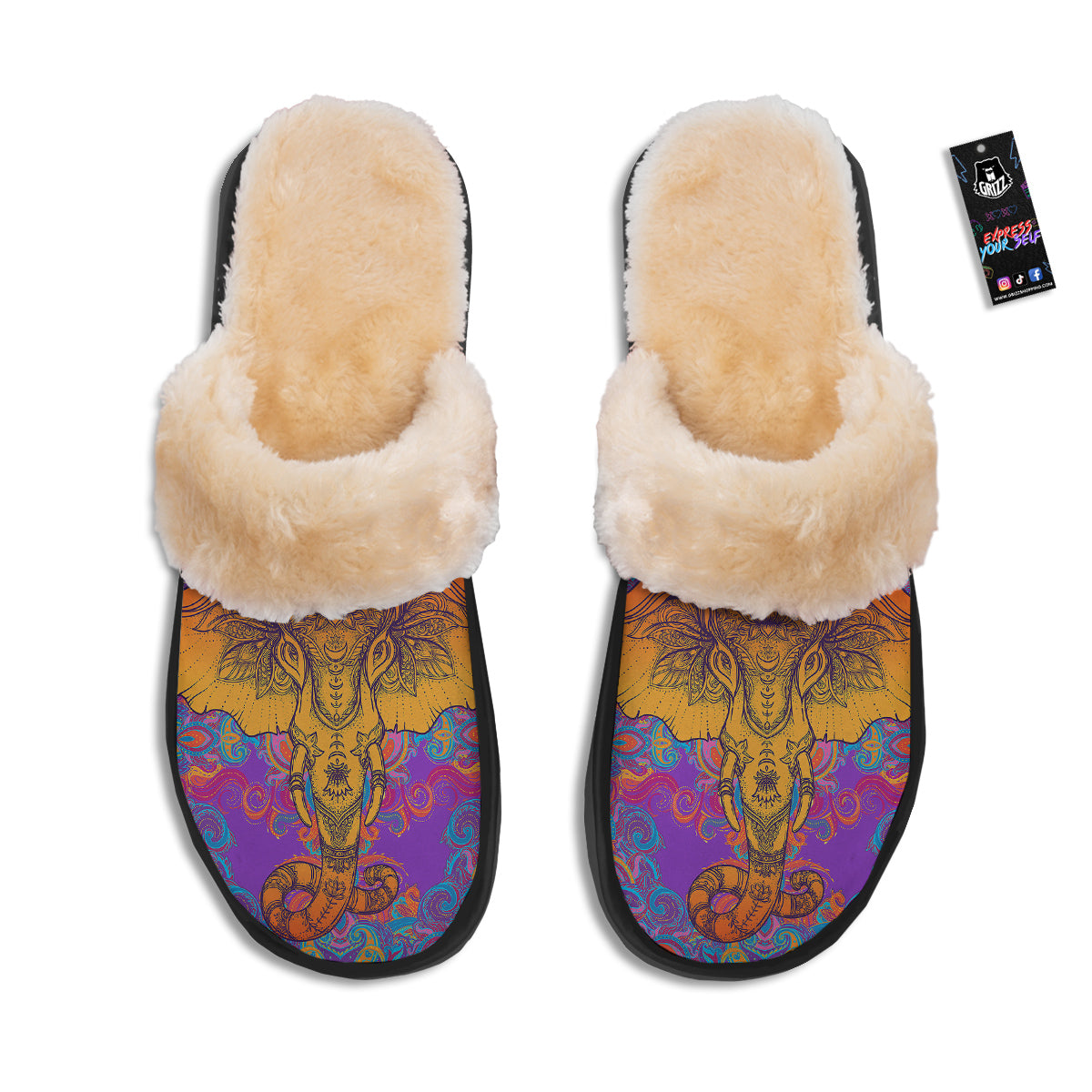 Elephant Spiritual Colorful Print Slippers-grizzshop