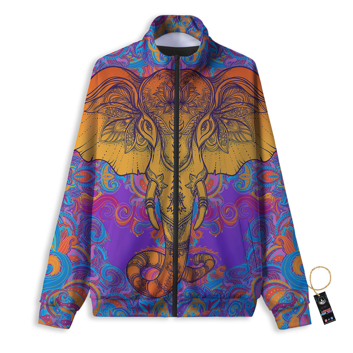 Elephant Spiritual Colorful Print Track Jacket-grizzshop