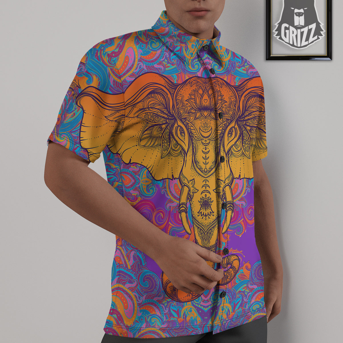 Elephant Spiritual Colorful Print Untucked Shirts-grizzshop