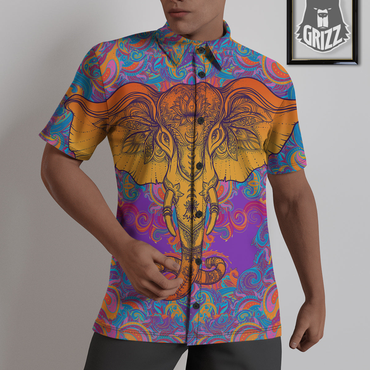 Elephant Spiritual Colorful Print Untucked Shirts-grizzshop