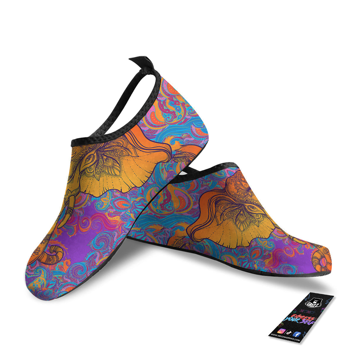 Elephant Spiritual Colorful Print Water Shoes-grizzshop