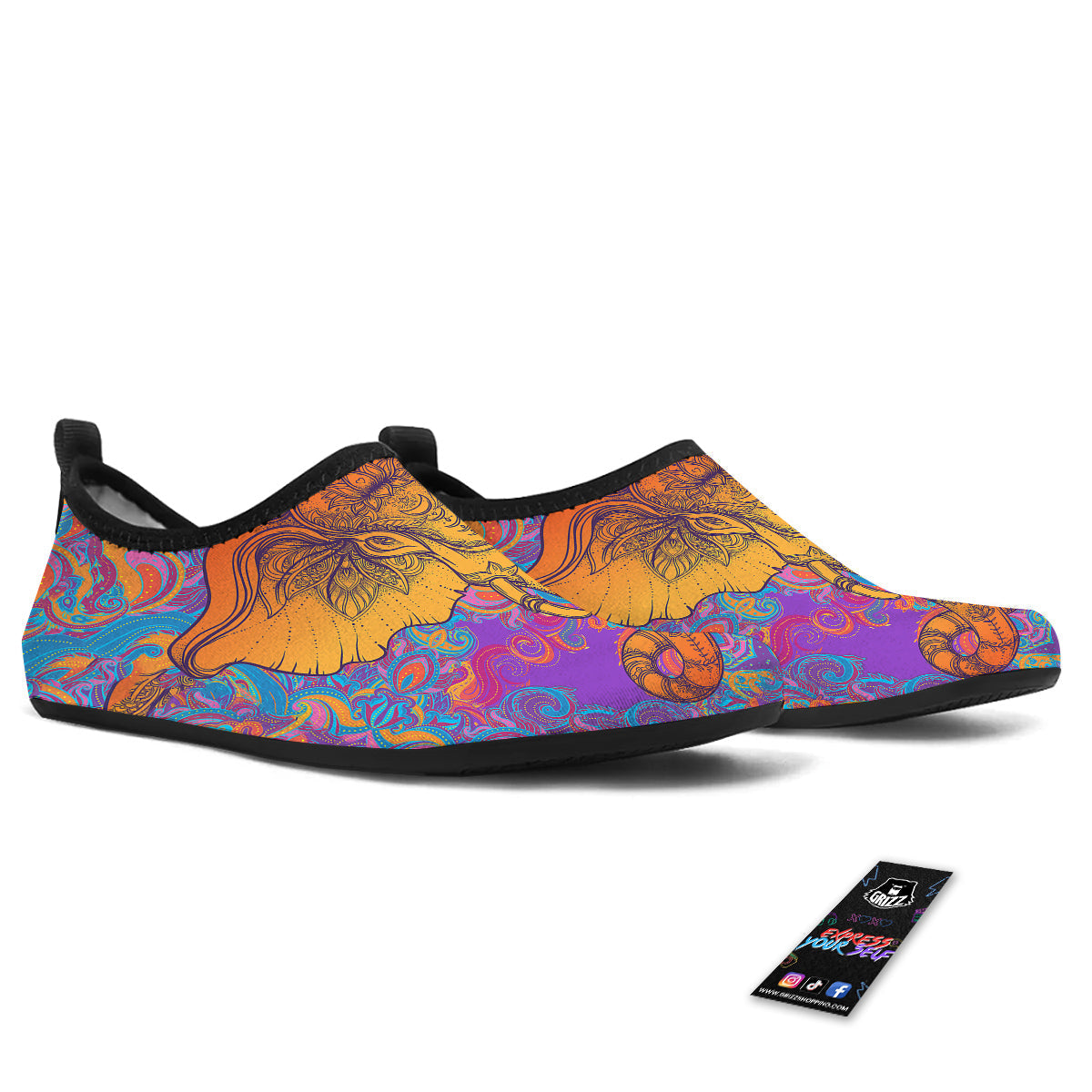 Elephant Spiritual Colorful Print Water Shoes-grizzshop