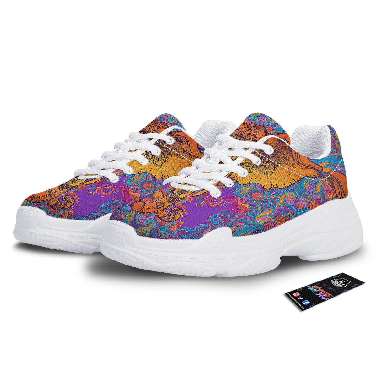 Elephant Spiritual Colorful Print White Chunky Shoes-grizzshop