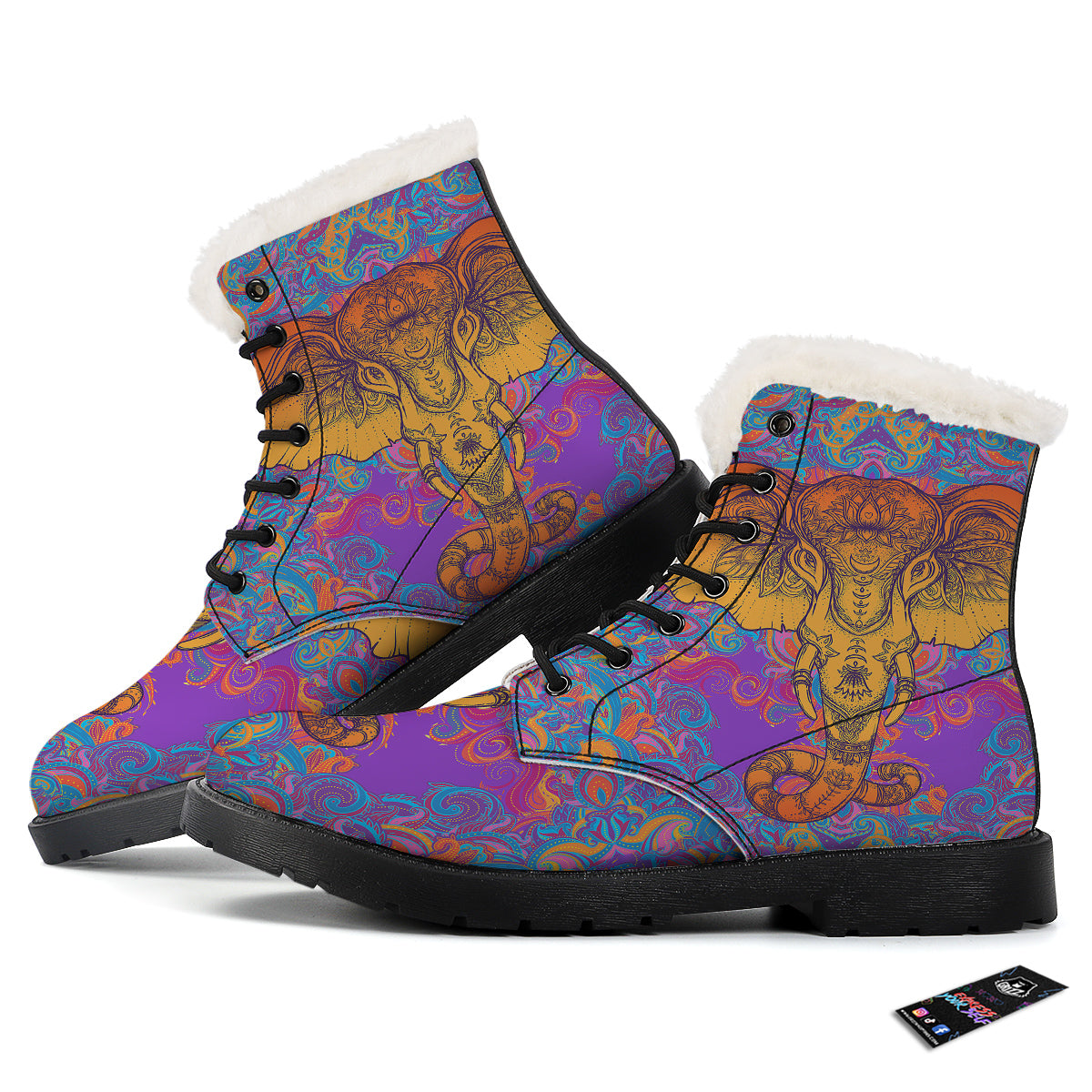 Elephant Spiritual Colorful Print Winter Boots-grizzshop
