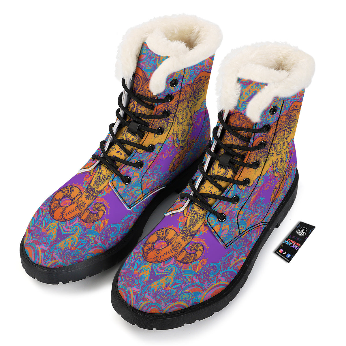 Elephant Spiritual Colorful Print Winter Boots-grizzshop