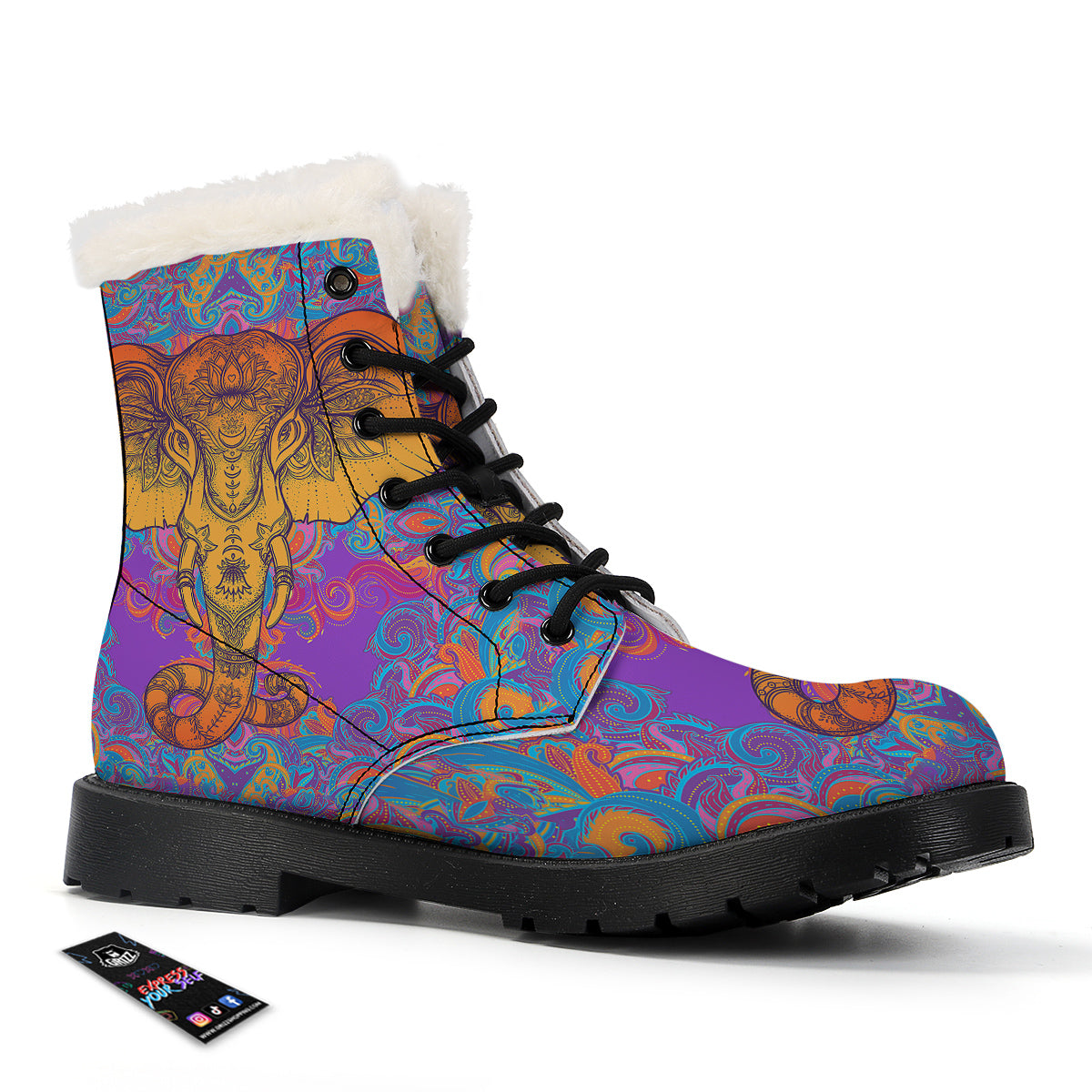 Elephant Spiritual Colorful Print Winter Boots-grizzshop