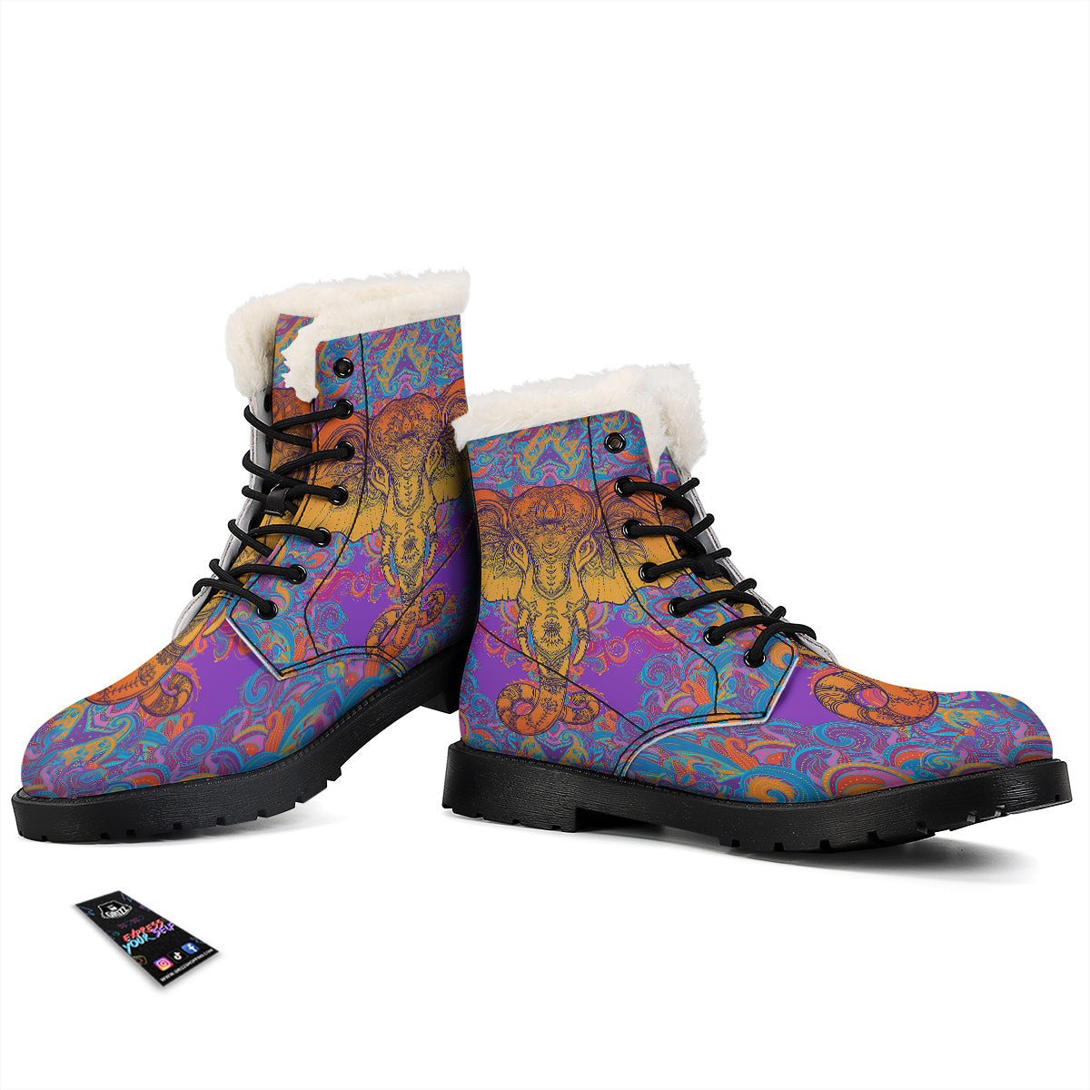 Elephant Spiritual Colorful Print Winter Boots-grizzshop