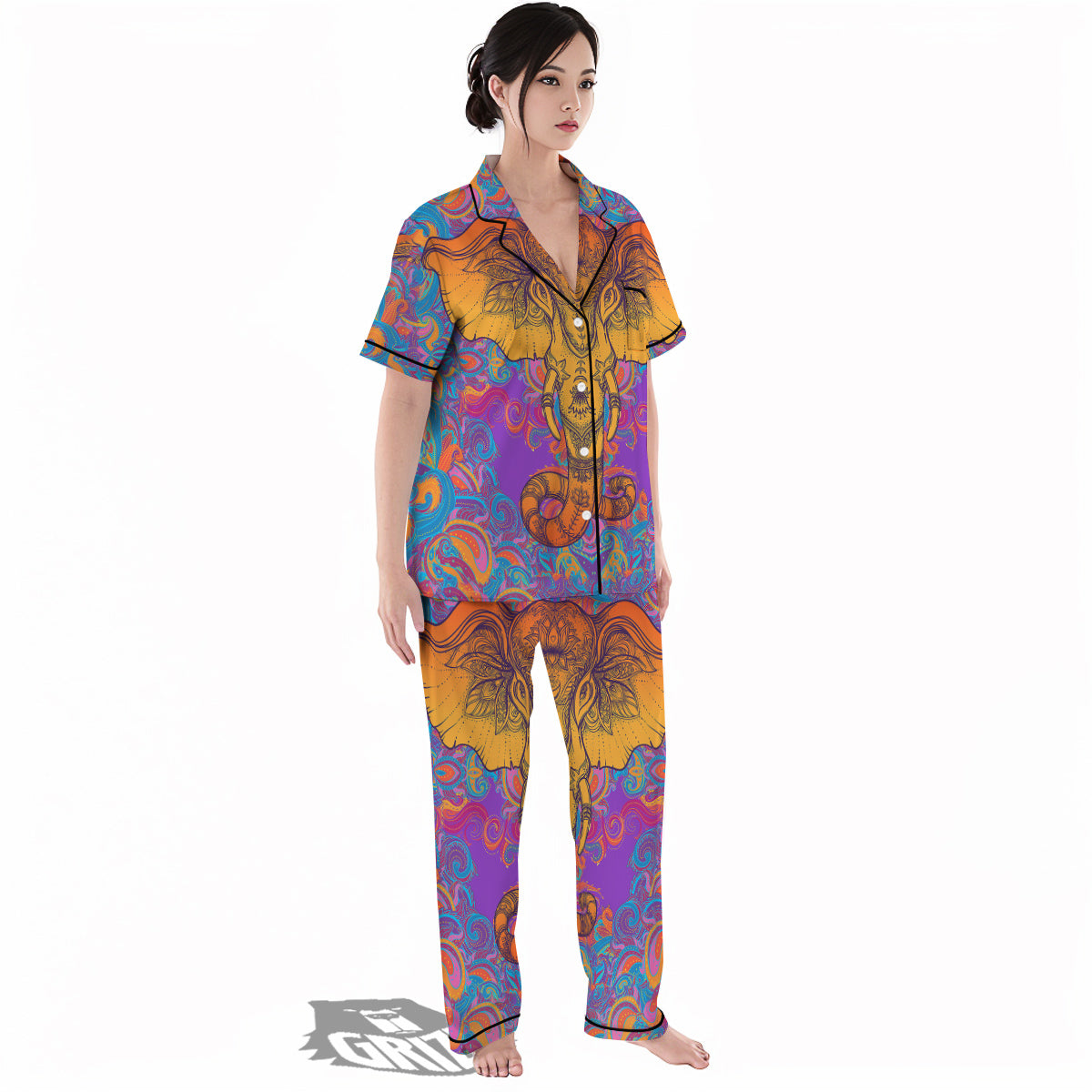 Elephant Spiritual Colorful Print Women's Pajamas Set-grizzshop