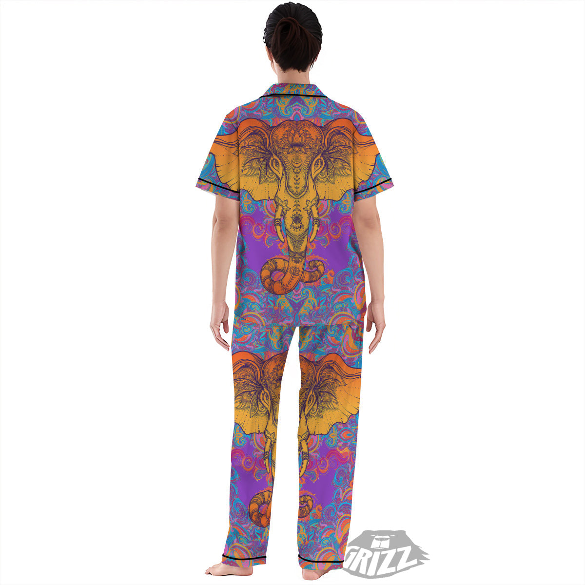 Elephant Spiritual Colorful Print Women's Pajamas Set-grizzshop