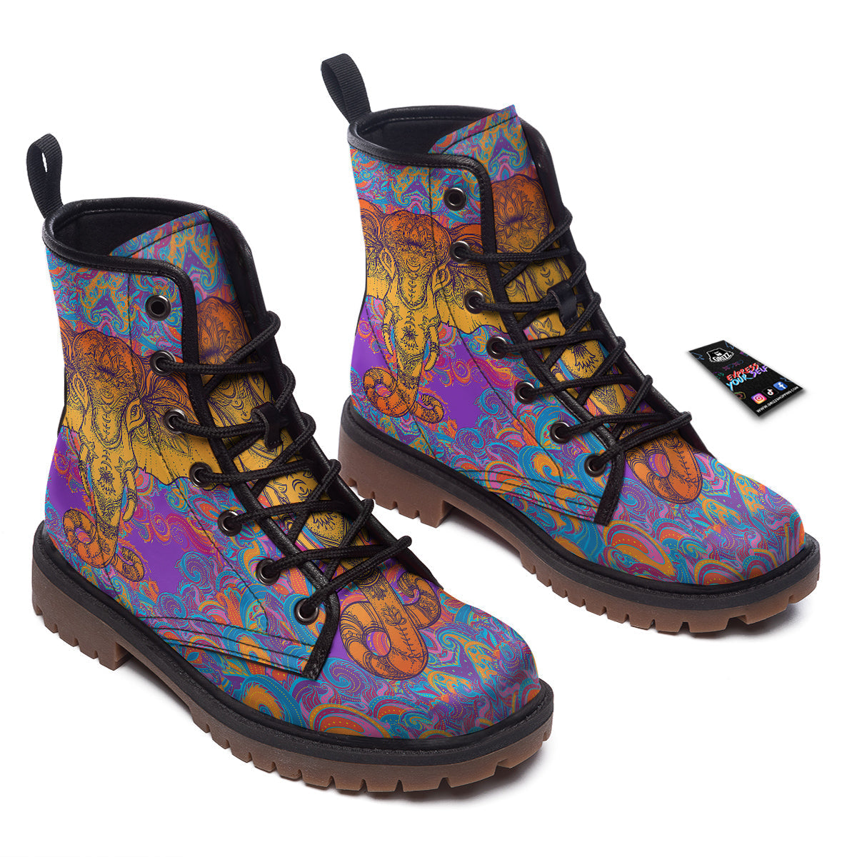 Elephant Spiritual Colorful Print Work Boots-grizzshop