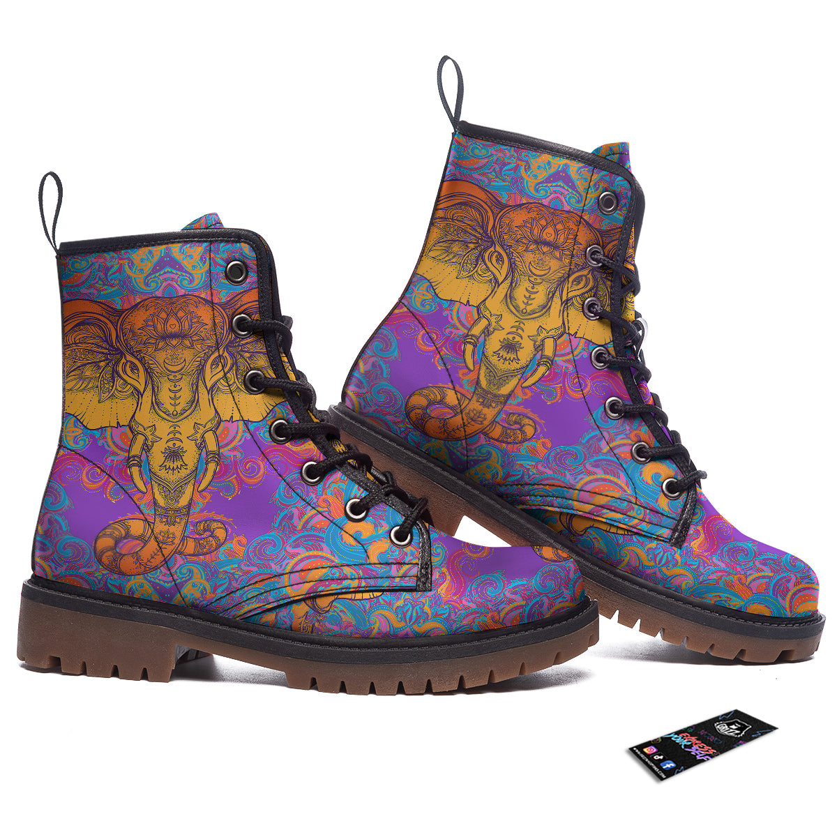 Elephant Spiritual Colorful Print Work Boots-grizzshop