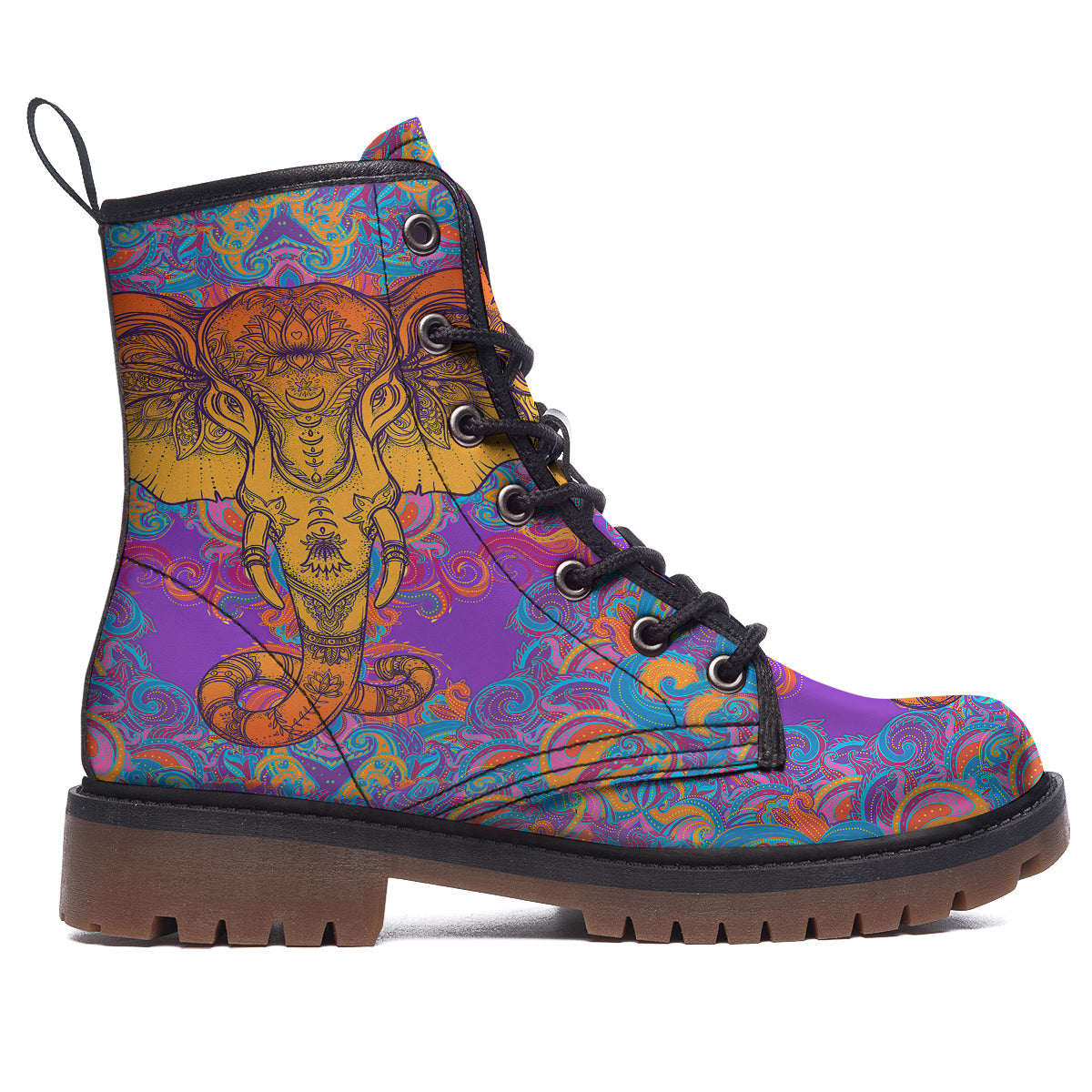 Elephant Spiritual Colorful Print Work Boots-grizzshop
