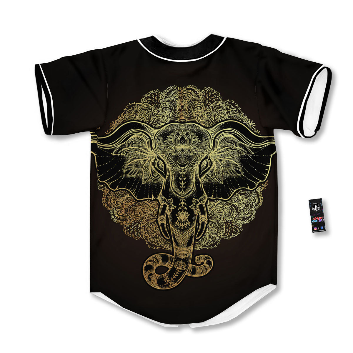 Elephant Spiritual Golden Print Baseball Jersey-grizzshop
