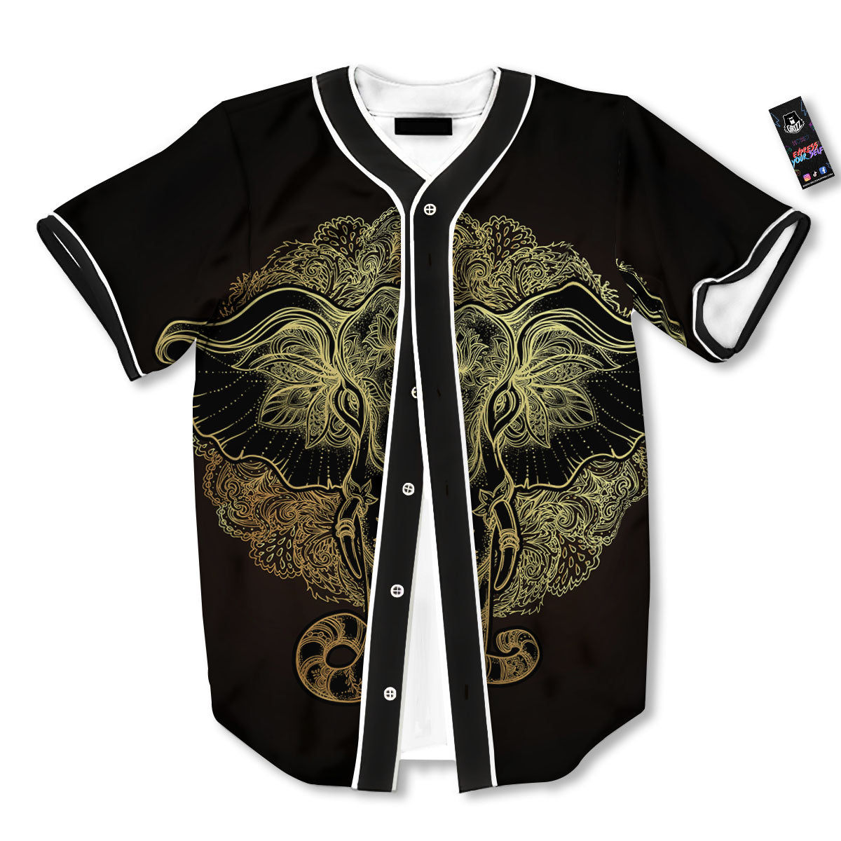 Elephant Spiritual Golden Print Baseball Jersey-grizzshop