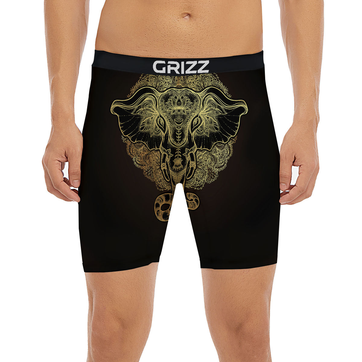 Elephant Spiritual Golden Print Boxer Briefs-grizzshop