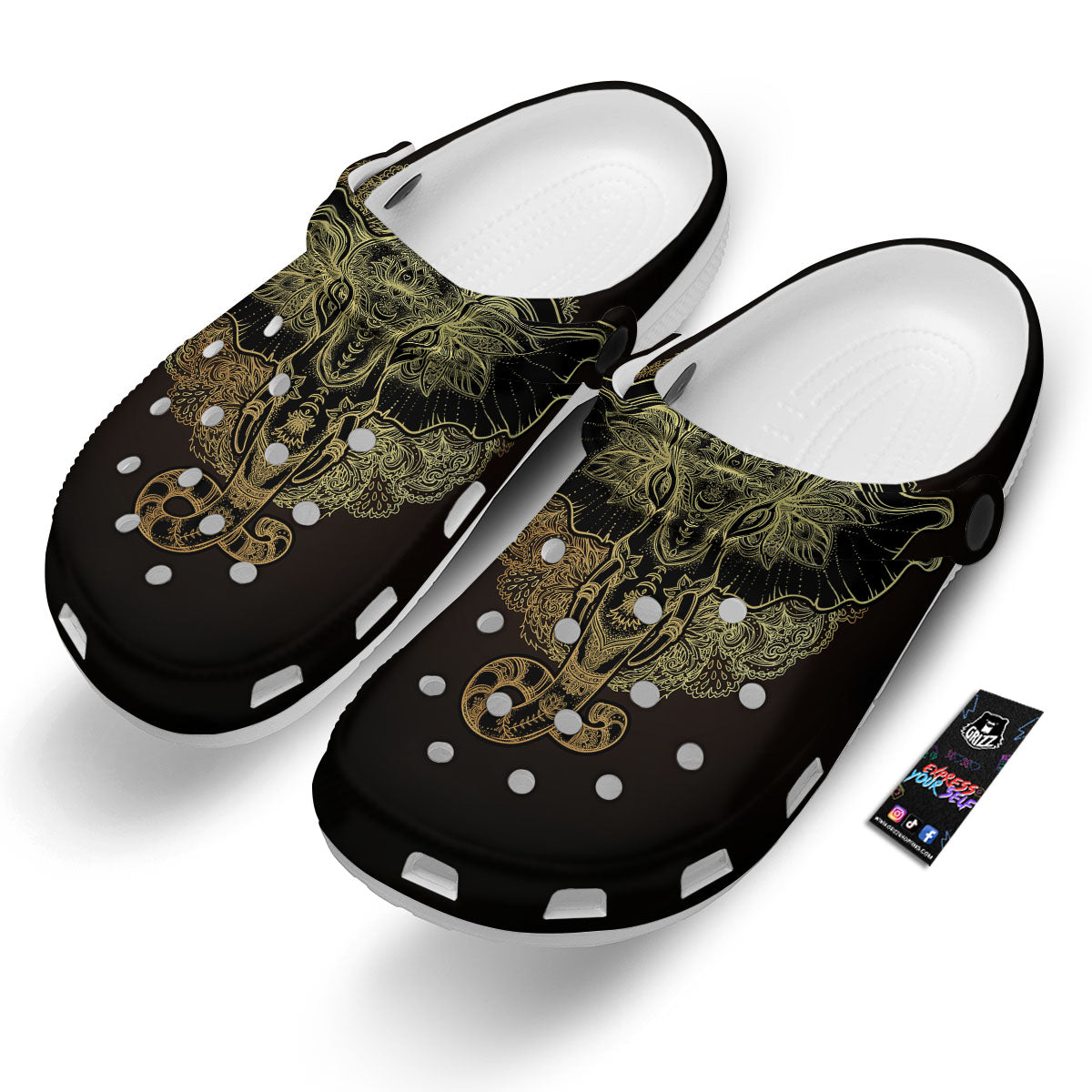 Elephant Spiritual Golden Print Clog-grizzshop
