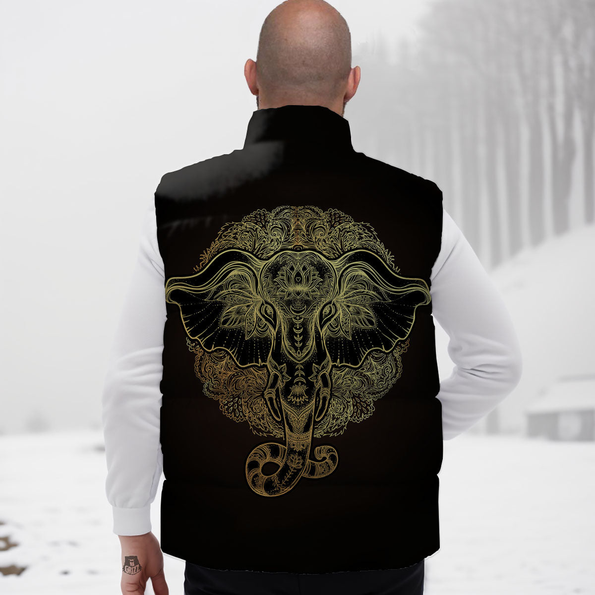 Elephant Spiritual Golden Print Down Vest
