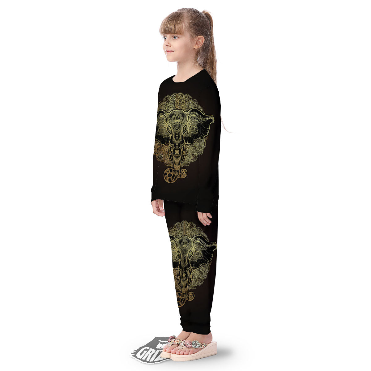 Elephant Spiritual Golden Print Kid's Pajamas-grizzshop