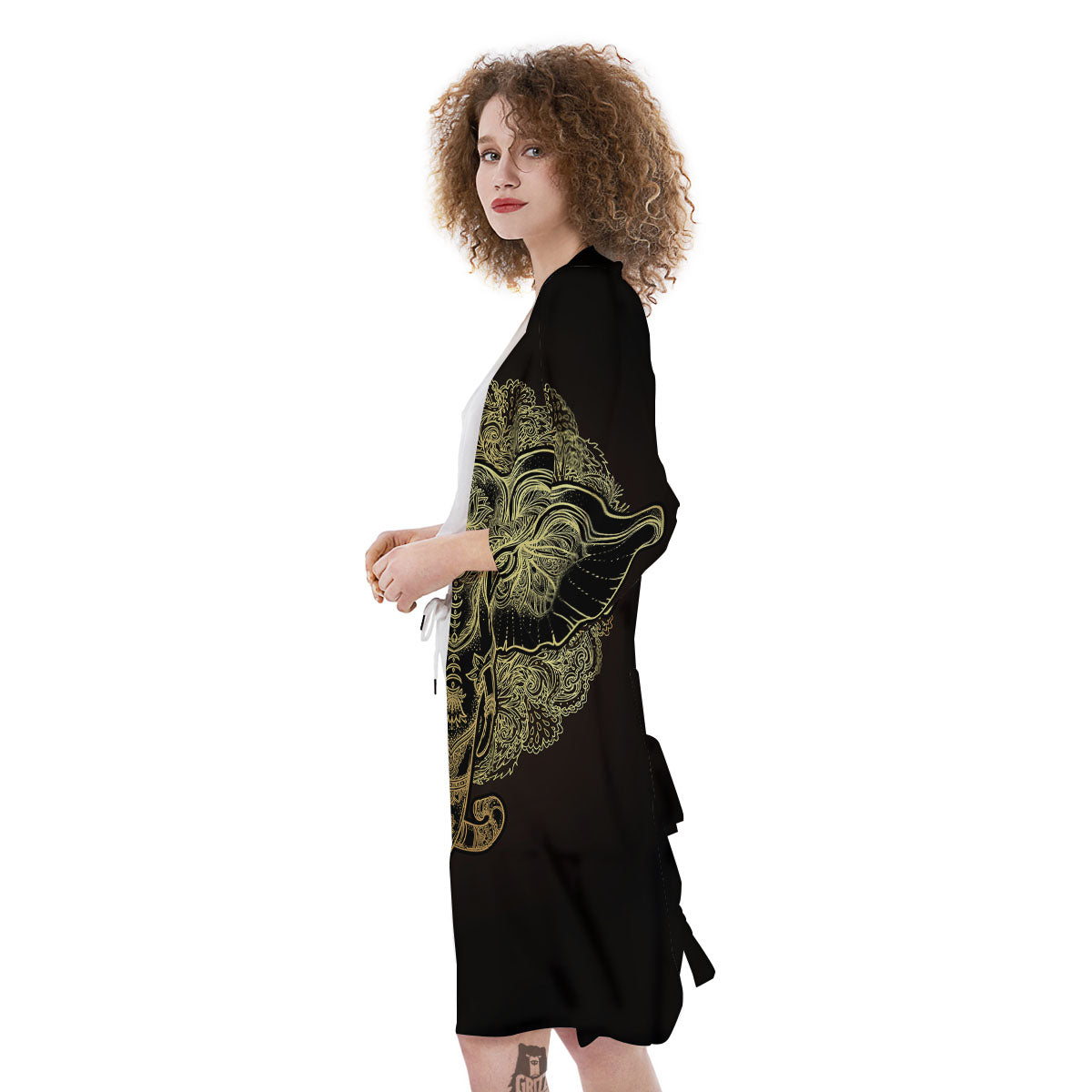 Elephant Spiritual Golden Print Kimono-grizzshop