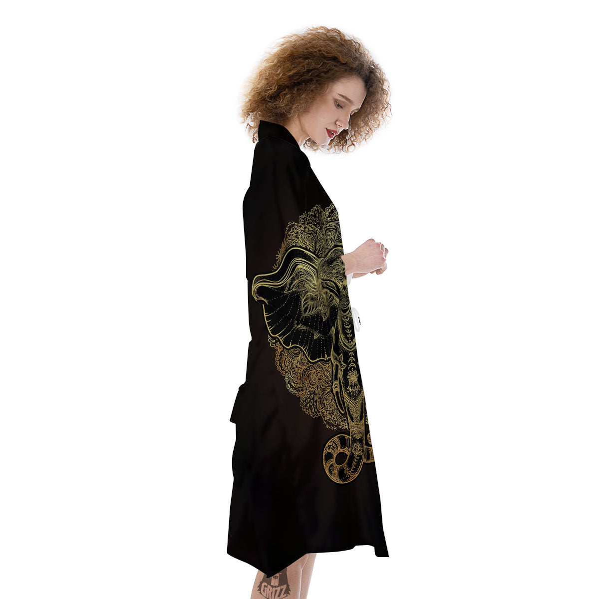 Elephant Spiritual Golden Print Kimono-grizzshop