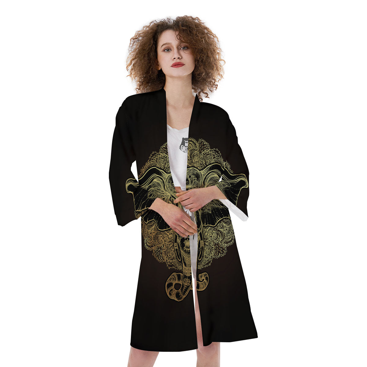Elephant Spiritual Golden Print Kimono-grizzshop