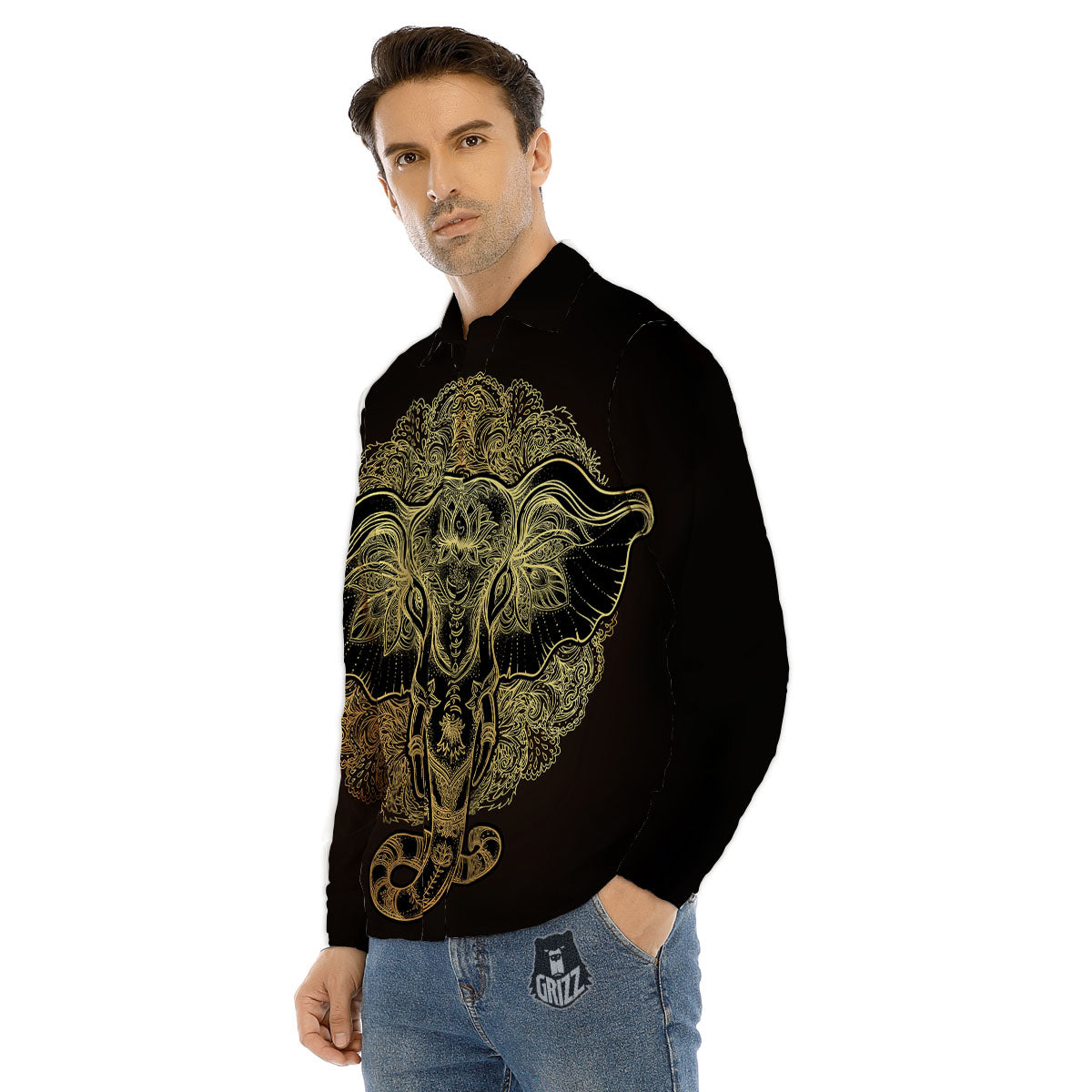 Elephant Spiritual Golden Print Men's Dress Shirts-grizzshop