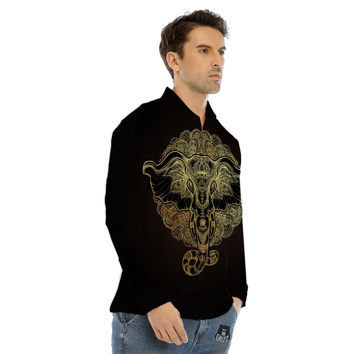 Elephant Spiritual Golden Print Men's Dress Shirts-grizzshop
