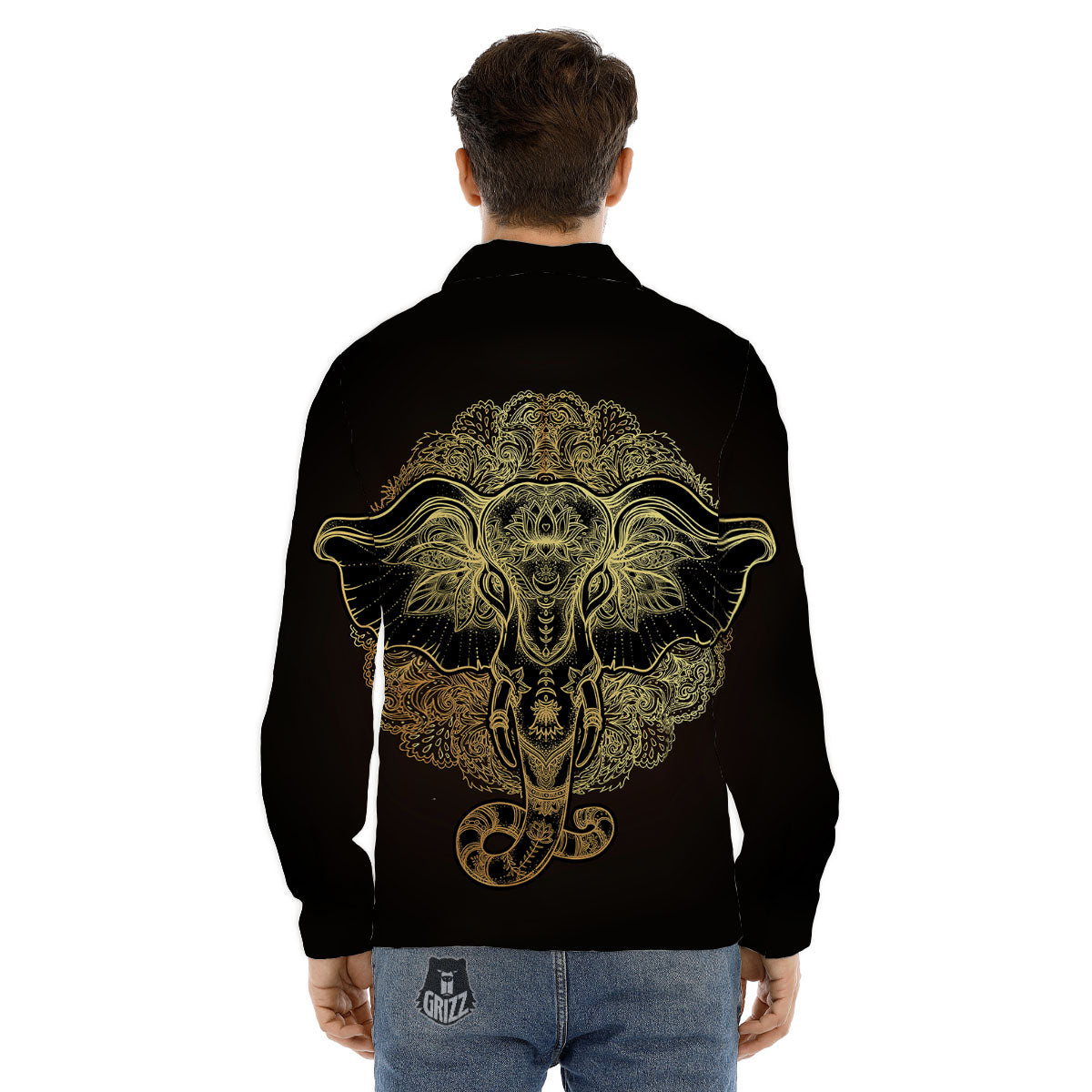 Elephant Spiritual Golden Print Men's Dress Shirts-grizzshop