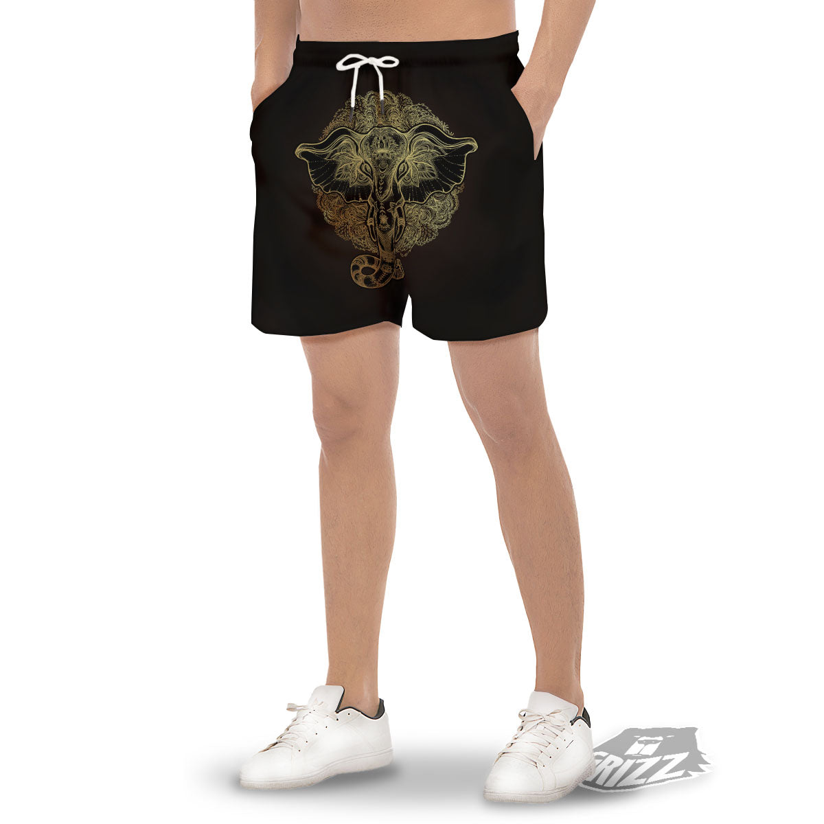 Elephant Spiritual Golden Print Men's Gym Shorts-grizzshop