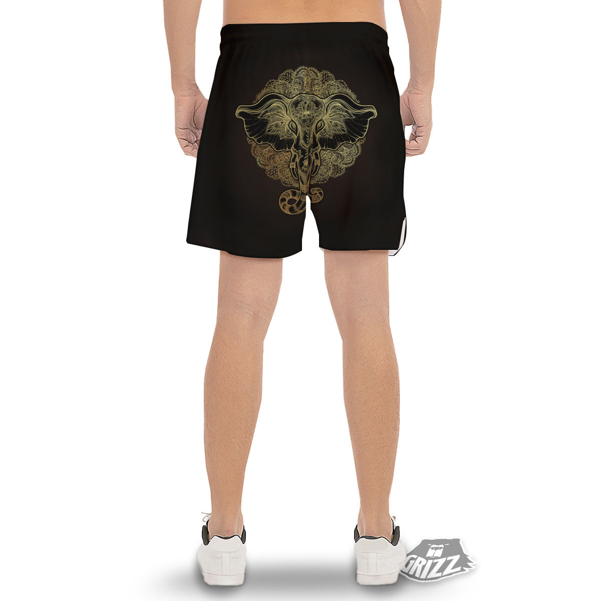 Elephant Spiritual Golden Print Men's Gym Shorts-grizzshop