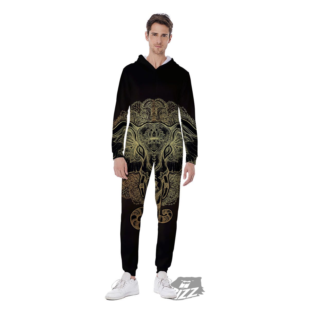 Elephant Spiritual Golden Print Men's Jumpsuit-grizzshop