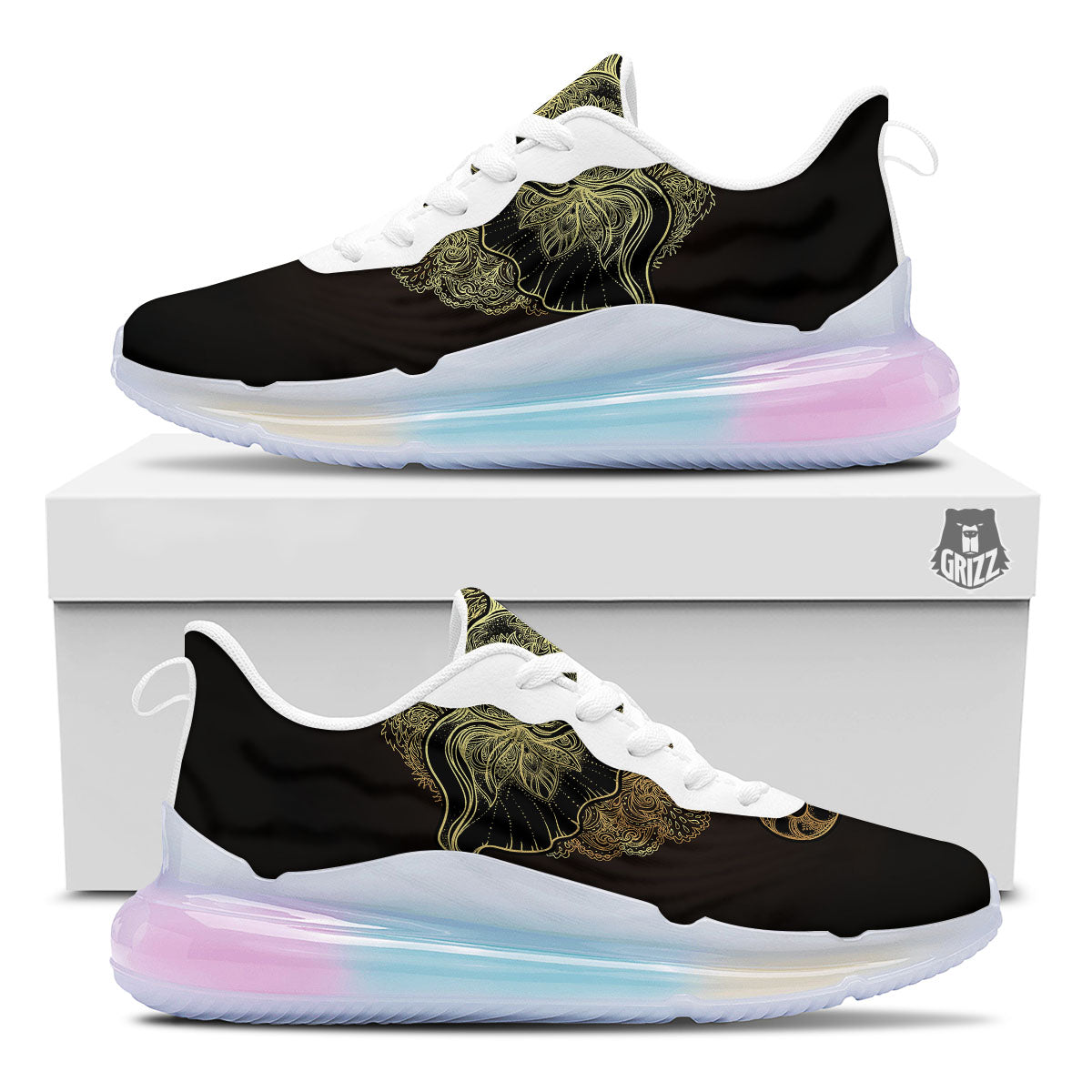Elephant Spiritual Golden Print Running Sneakers-grizzshop
