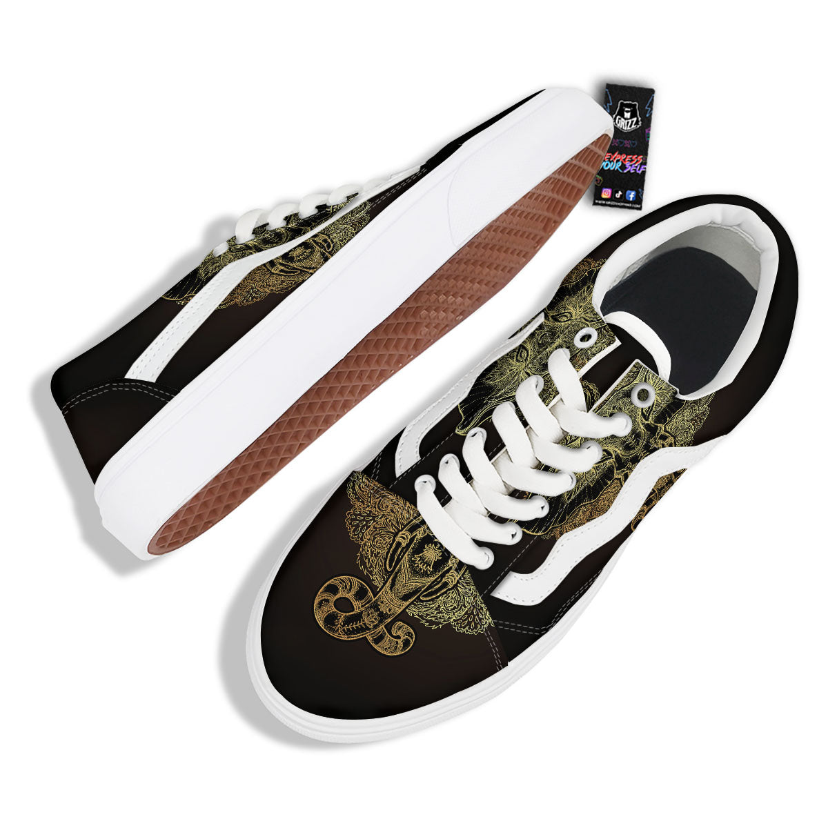 Elephant Spiritual Golden Print Skate Shoes-grizzshop