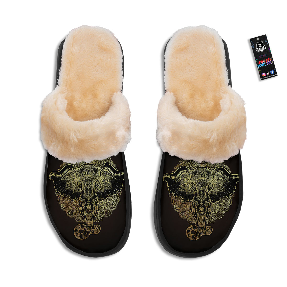 Elephant Spiritual Golden Print Slippers-grizzshop
