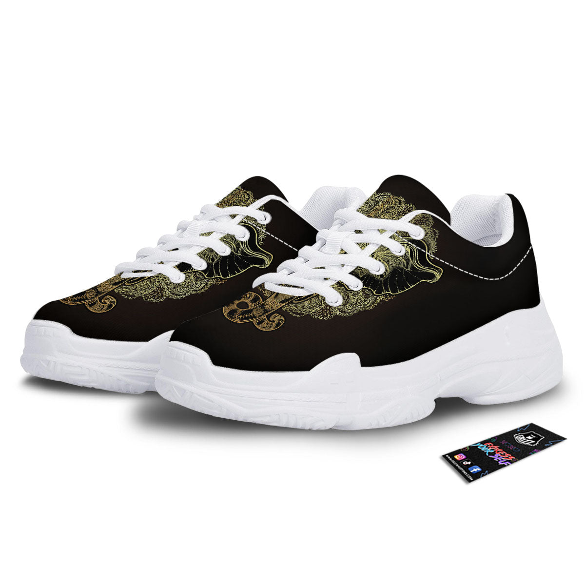 Elephant Spiritual Golden Print White Chunky Shoes-grizzshop