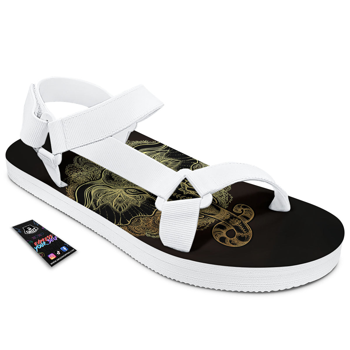 Elephant Spiritual Golden Print White Open Toe Sandals-grizzshop