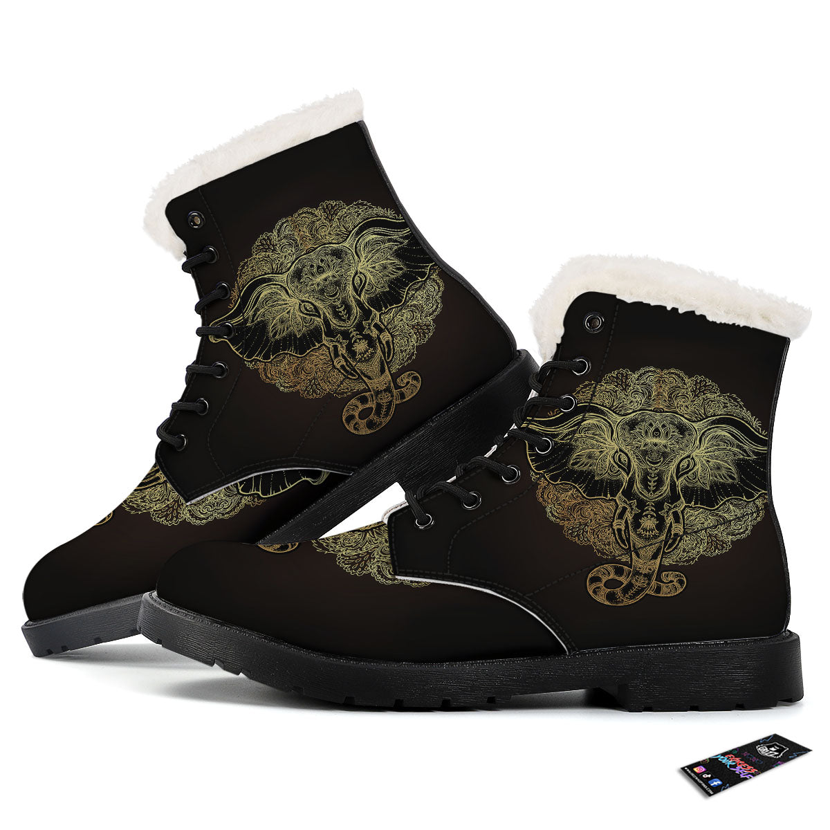 Elephant Spiritual Golden Print Winter Boots-grizzshop