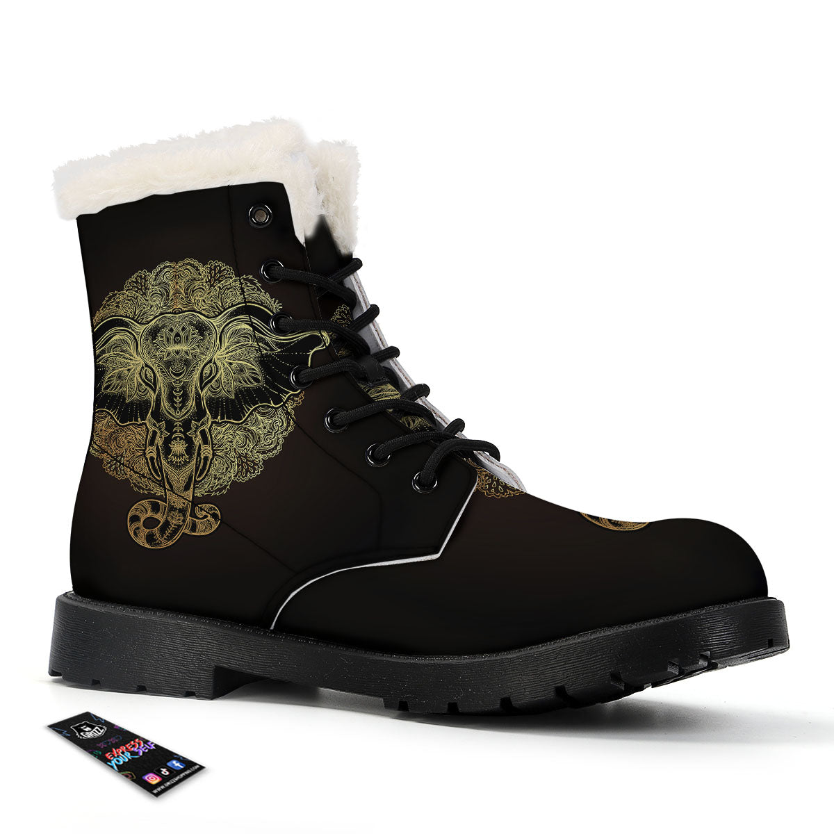 Elephant Spiritual Golden Print Winter Boots-grizzshop