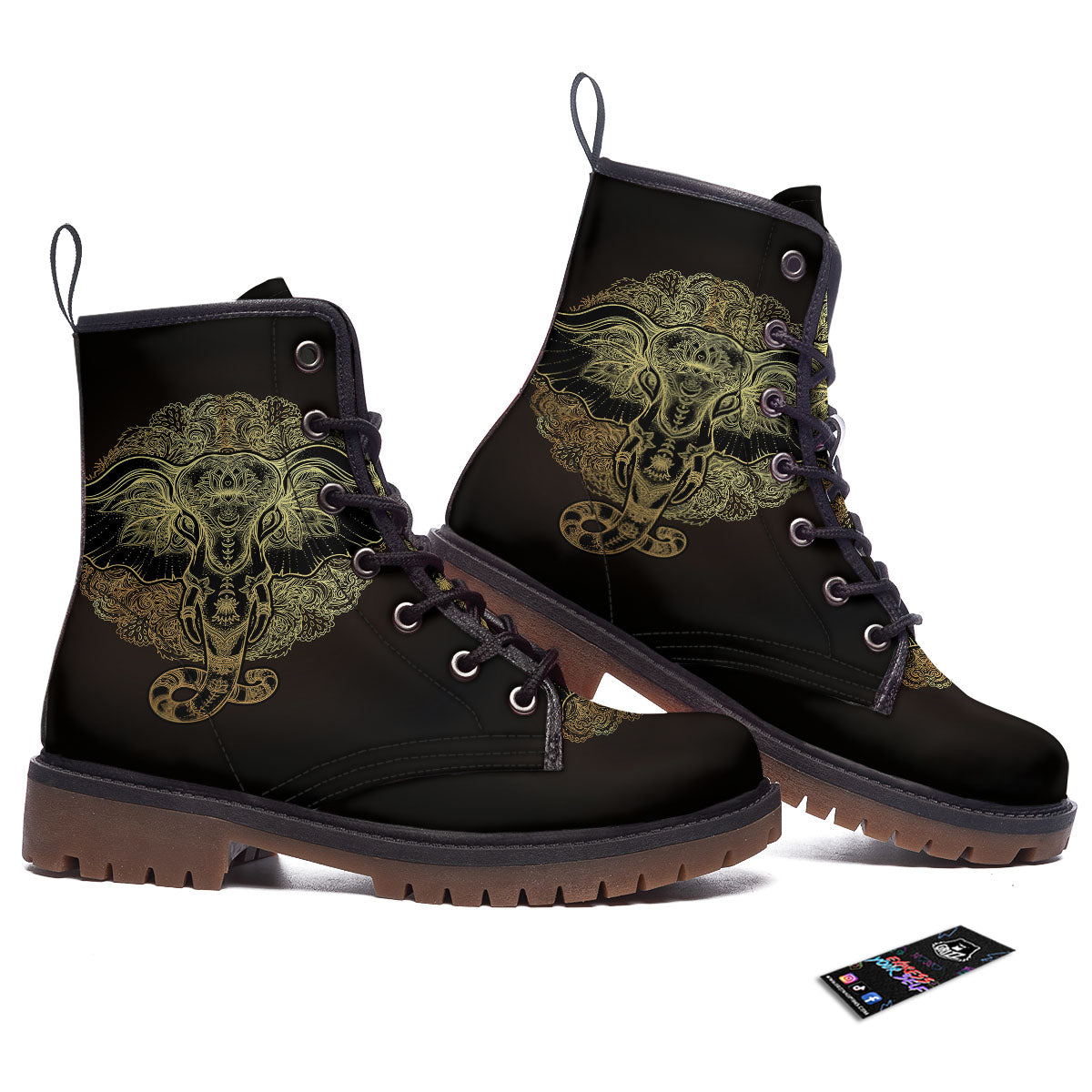Elephant Spiritual Golden Print Work Boots-grizzshop