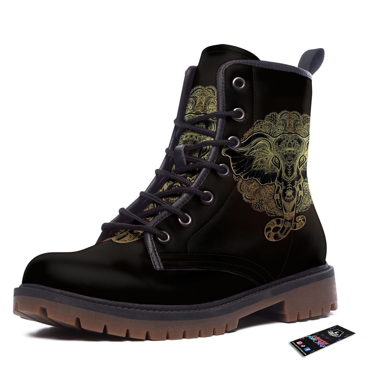 Elephant Spiritual Golden Print Work Boots-grizzshop